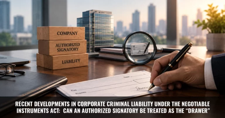 Read more about the article Recent Developments in Corporate Criminal Liability under the Negotiable Instruments Act: Can an Authorized Signatory Be Treated as the “Drawer”